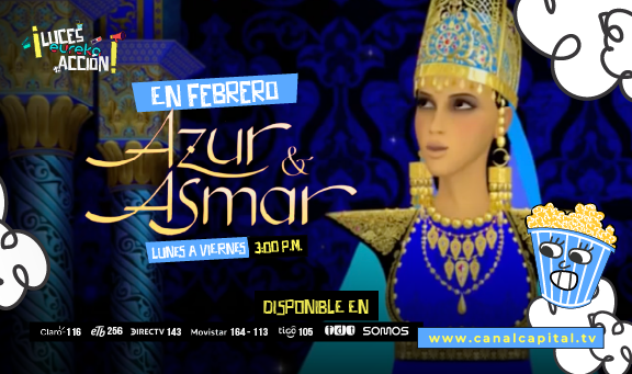 Banner 'Luces, eureka, acción' sobre la película Azur y Asmar