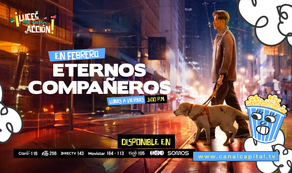 Banner 'Luces, eureka, acción' sobre la película 'Eternos compañeros'