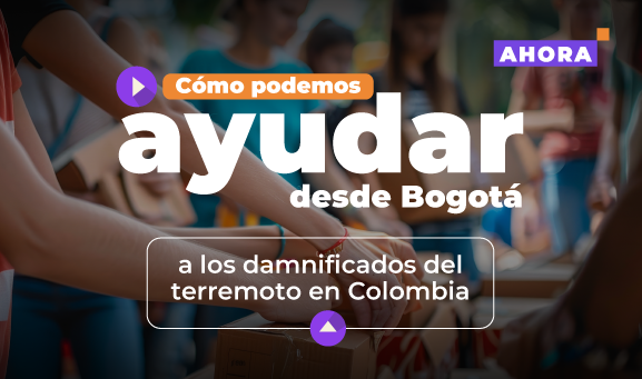Personas reunidas y colaborando en una actividad comunitaria, en una pieza de Canal Capital sobre cómo ayudar desde Bogotá a los damnificados por un terremoto en Colombia