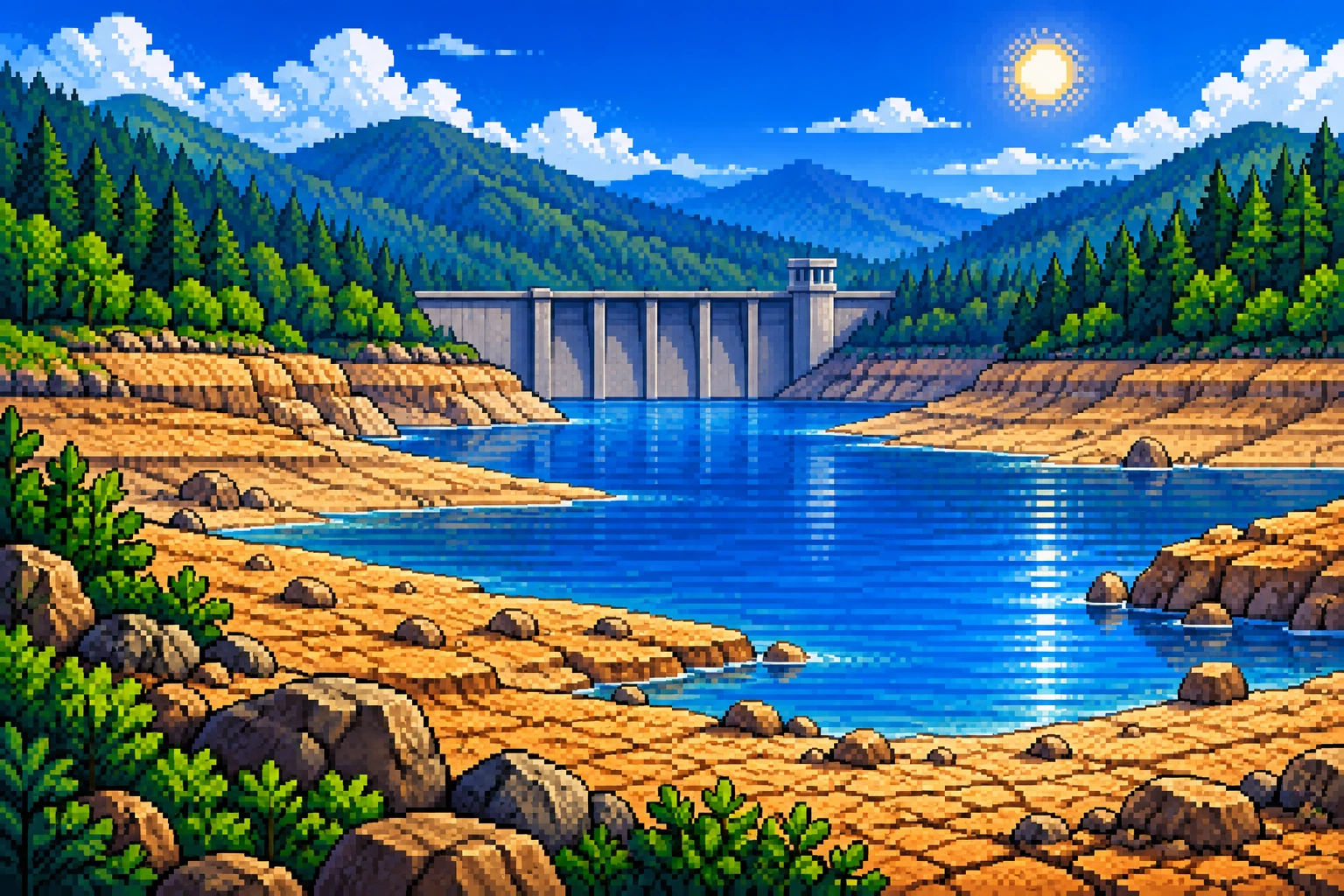 Embalse con bajo nivel de agua
